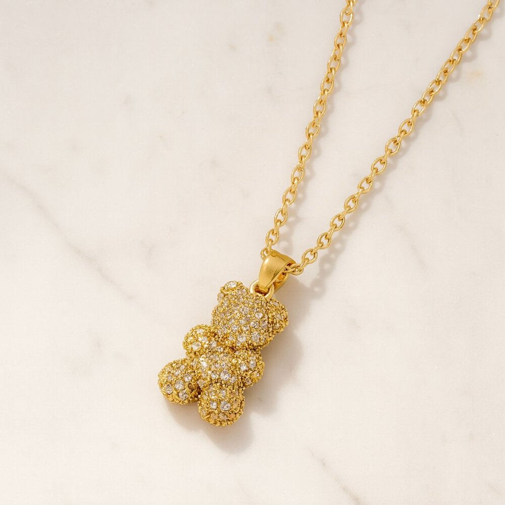 “Honey Bear” 14K Gold Plated Pavé Bling Necklace